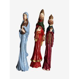 Hand Painted Thin Nativity Figurines Set Of 3 Mary With Baby Jesus and Wise Men